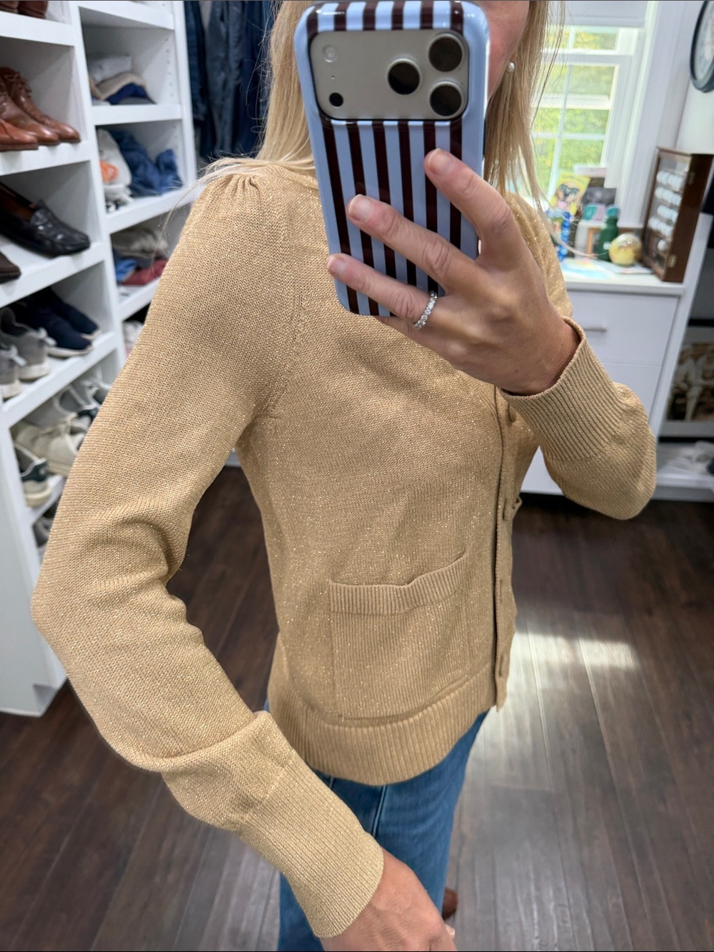 Women's Gold Metallic Knit Cardigan XS NWT - Picture 5 of 8
